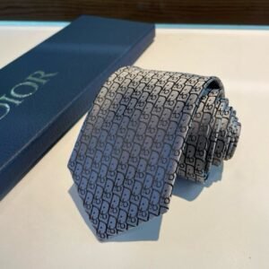 Dior Silver Jacquard Silk Tie with CD Monogram Motif