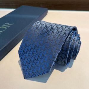 Dior Navy Blue Jacquard Silk Tie with CD Signature Pattern