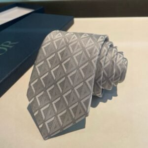 Dior Silver Grey Silk Tie with Cannage Pattern Weave