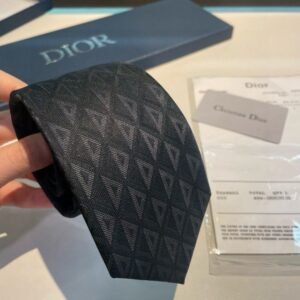 Dior Black Silk Tie with Signature Cannage Jacquard Pattern