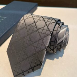 Dior Grey Silk Tie with Signature Cannage Lattice Motif