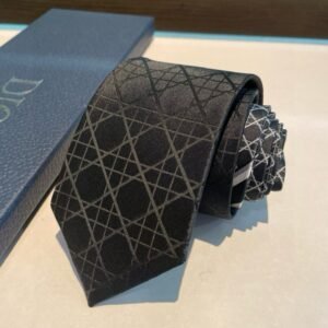 Dior Black Cannage Silk Tie with Tonal Geometric Pattern
