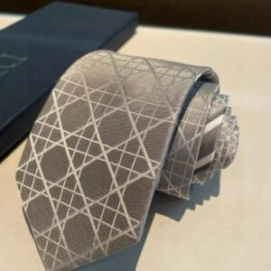 Dior Silver Grey Cannage Silk Tie with Tonal Monogram Weave