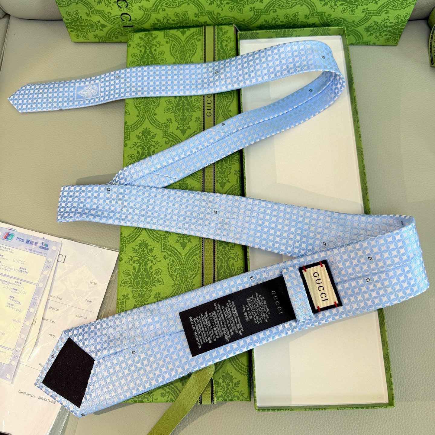 Gucci GG Clover Silk Tie – Sky Blue Edition - 图片 4