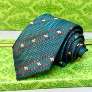 Gucci Silk Tie with Bee Motif and Diagonal Stripe Design