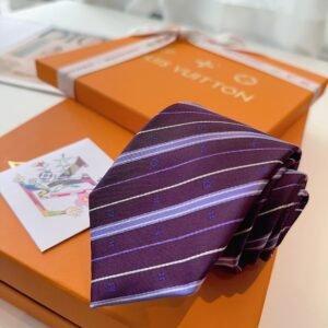 Louis Vuitton Purple Silk Tie with Monogram Stripe Detailing