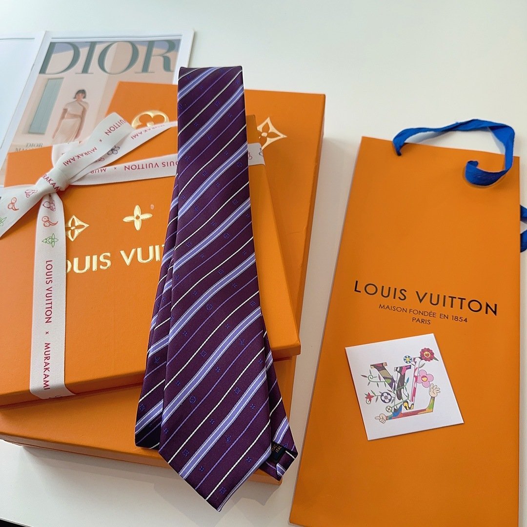 Louis Vuitton Purple Silk Tie with Monogram Stripe Detailing - 图片 3