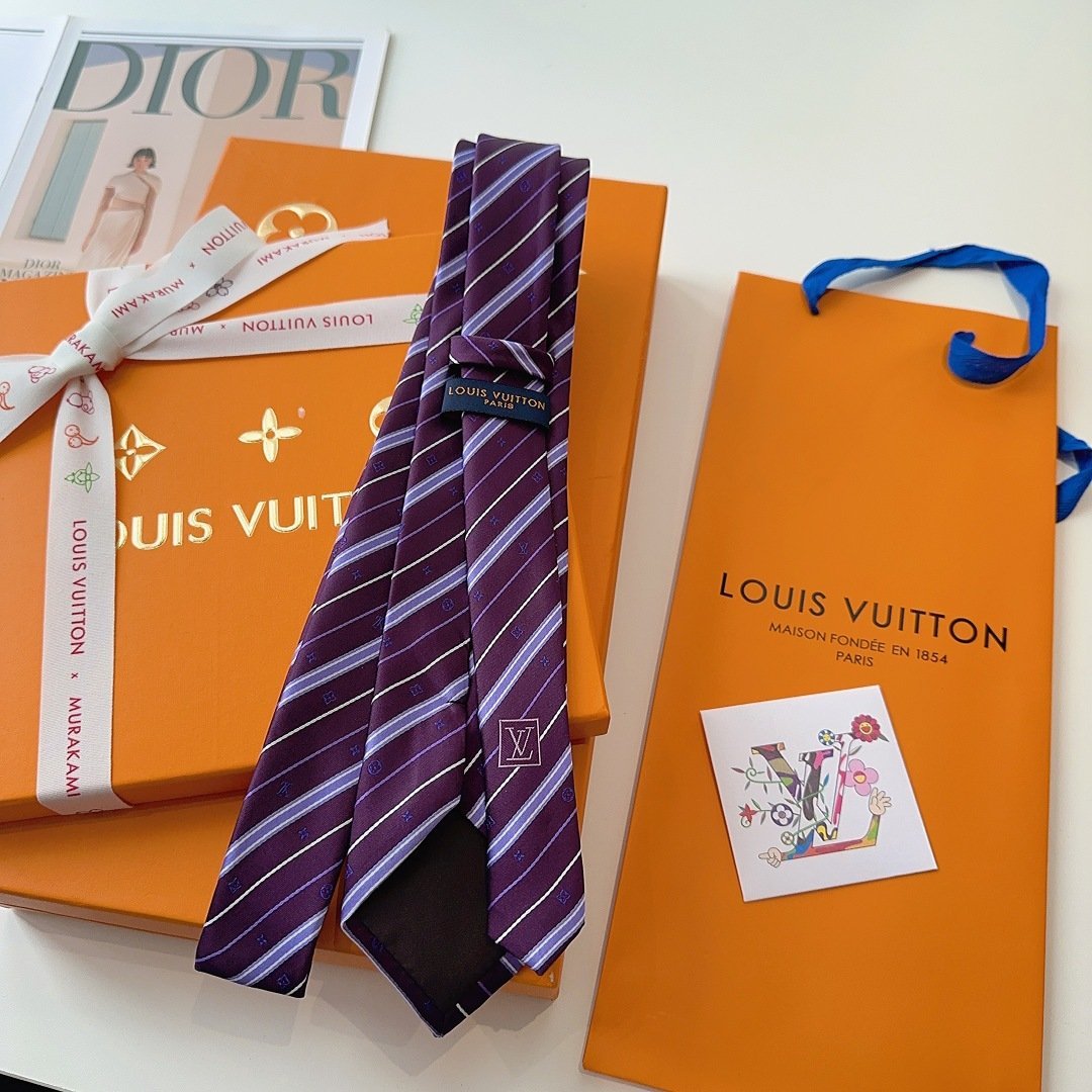 Louis Vuitton Purple Silk Tie with Monogram Stripe Detailing - 图片 4