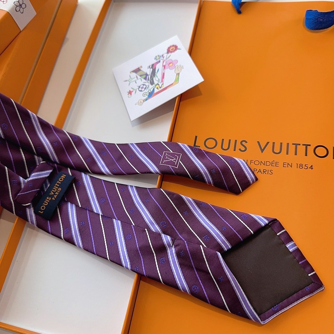 Louis Vuitton Purple Silk Tie with Monogram Stripe Detailing - 图片 5