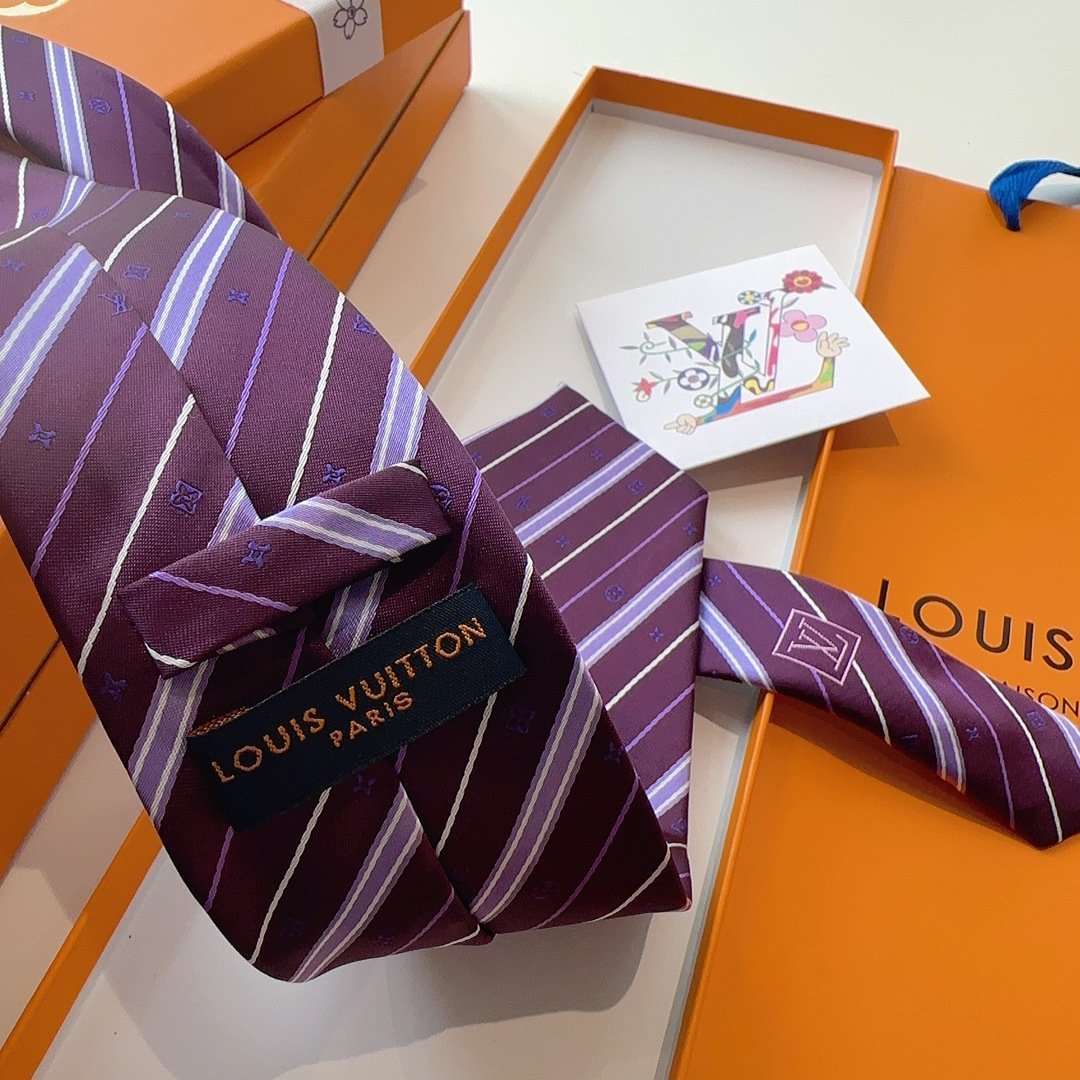 Louis Vuitton Purple Silk Tie with Monogram Stripe Detailing - 图片 6