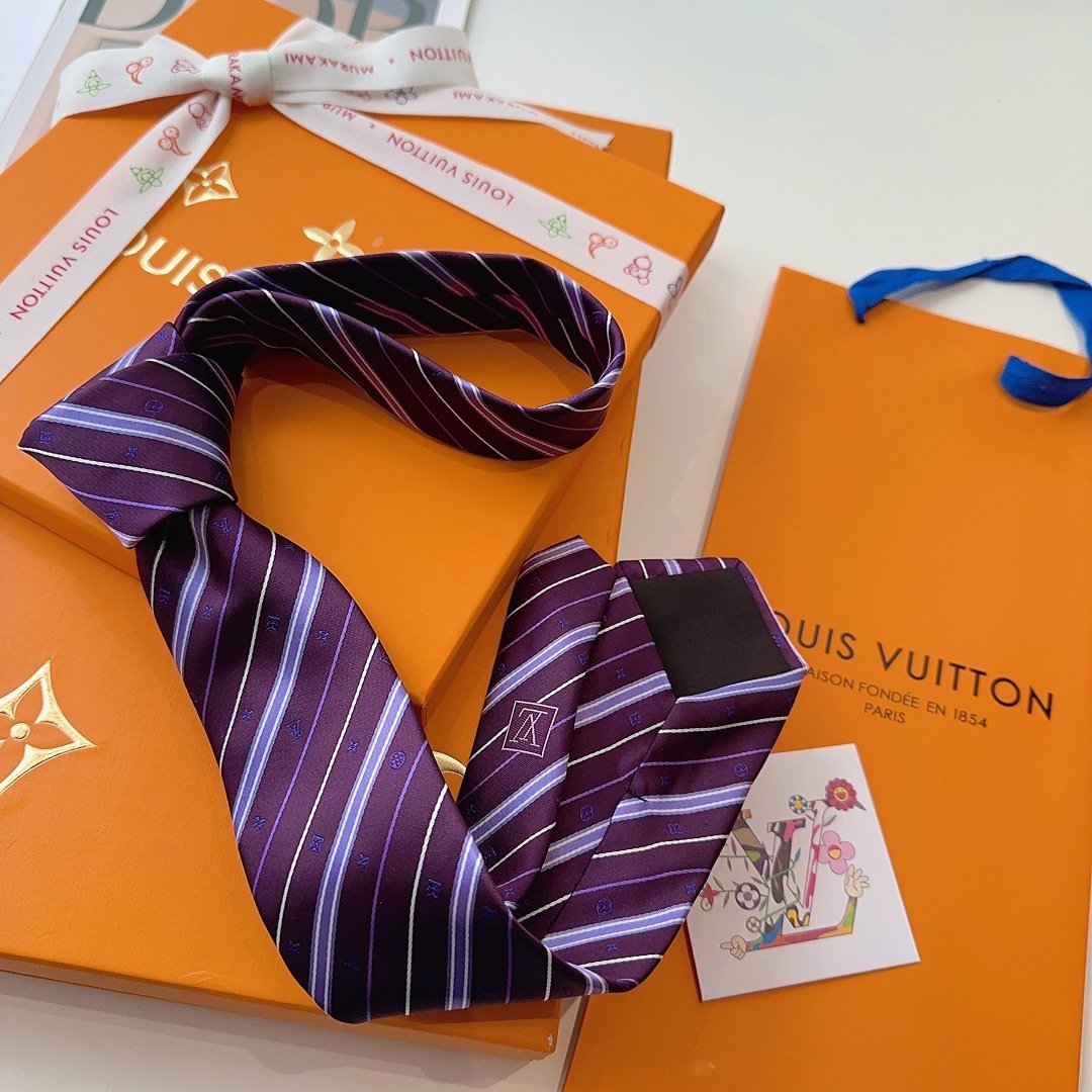 Louis Vuitton Purple Silk Tie with Monogram Stripe Detailing - 图片 8