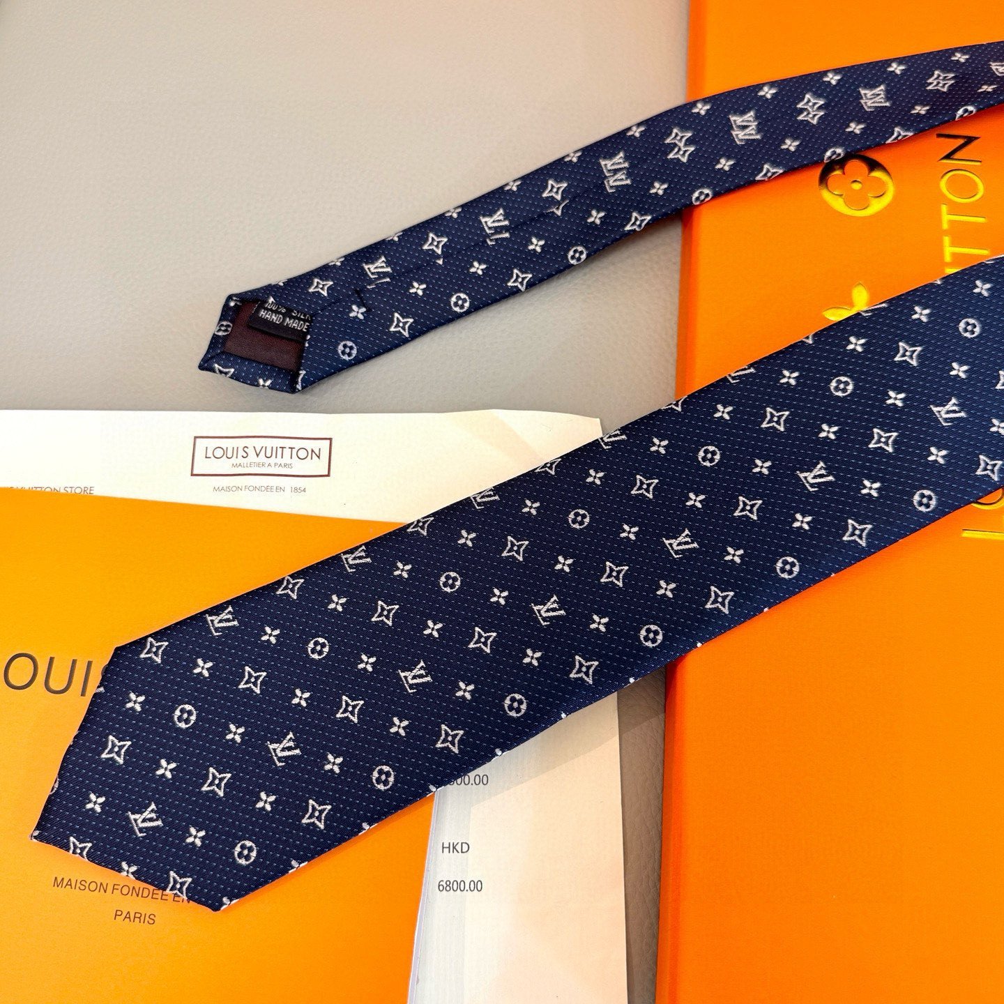 Louis Vuitton Navy Blue Silk Tie with White Monogram Jacquard Pattern - 图片 5