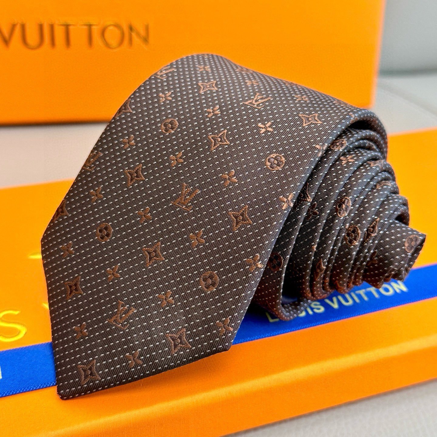 Louis Vuitton Monogram Silk Tie in Deep Brown with Tonal Jacquard Finish