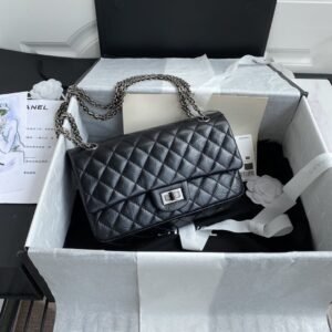 2.55 Reissue Collection Black Lambskin with Silver Hardware 26CM