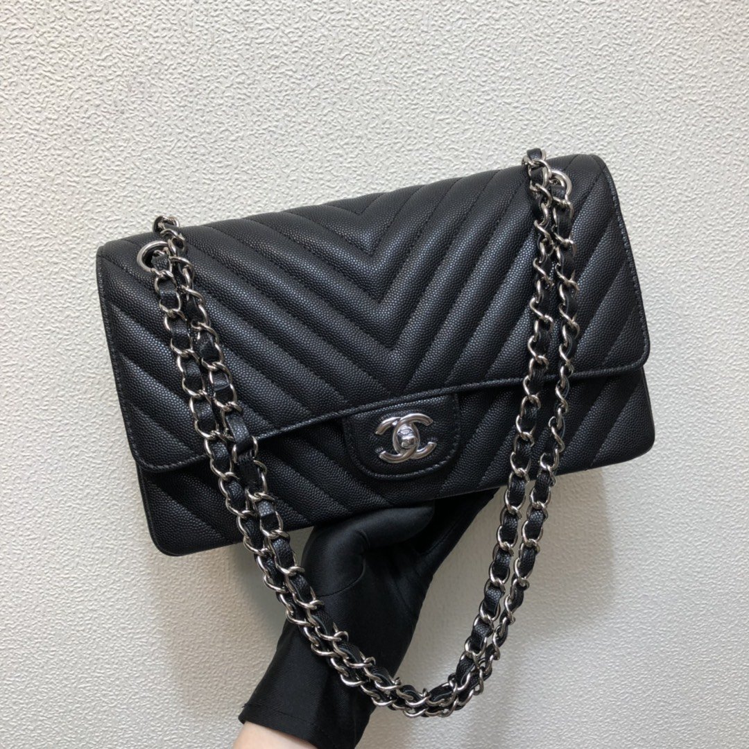 2.55 Reissue Collection Black Caviar Calfskin with Silver Hardware 26CM