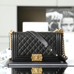Upgraded LeBoy 25CM Black Caviar Calfskin with Gold Hardware – Chip Edition