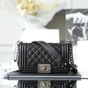 Upgraded Mini Boy Chanel Bag in Black Caviar Calfskin with Ruthenium Hardware – 20CM