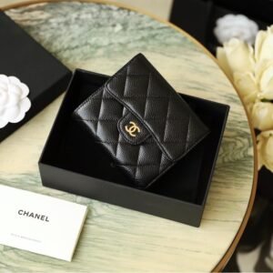 Classic Flap Caviar Calfskin Shoulder Bag in Black with Gold Hardware, 12cm Factory-Matched Leather and Parts Edition
