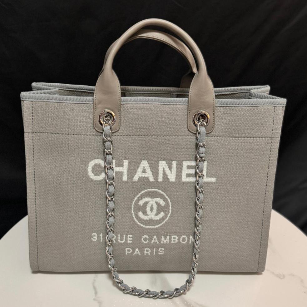 Deauville Tote Collection Light Grey Canvas Combination 38CM