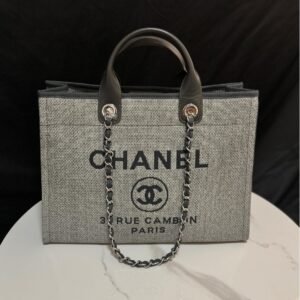 Deauville Tote Collection Dark Grey-Green Canvas Combination 38CM