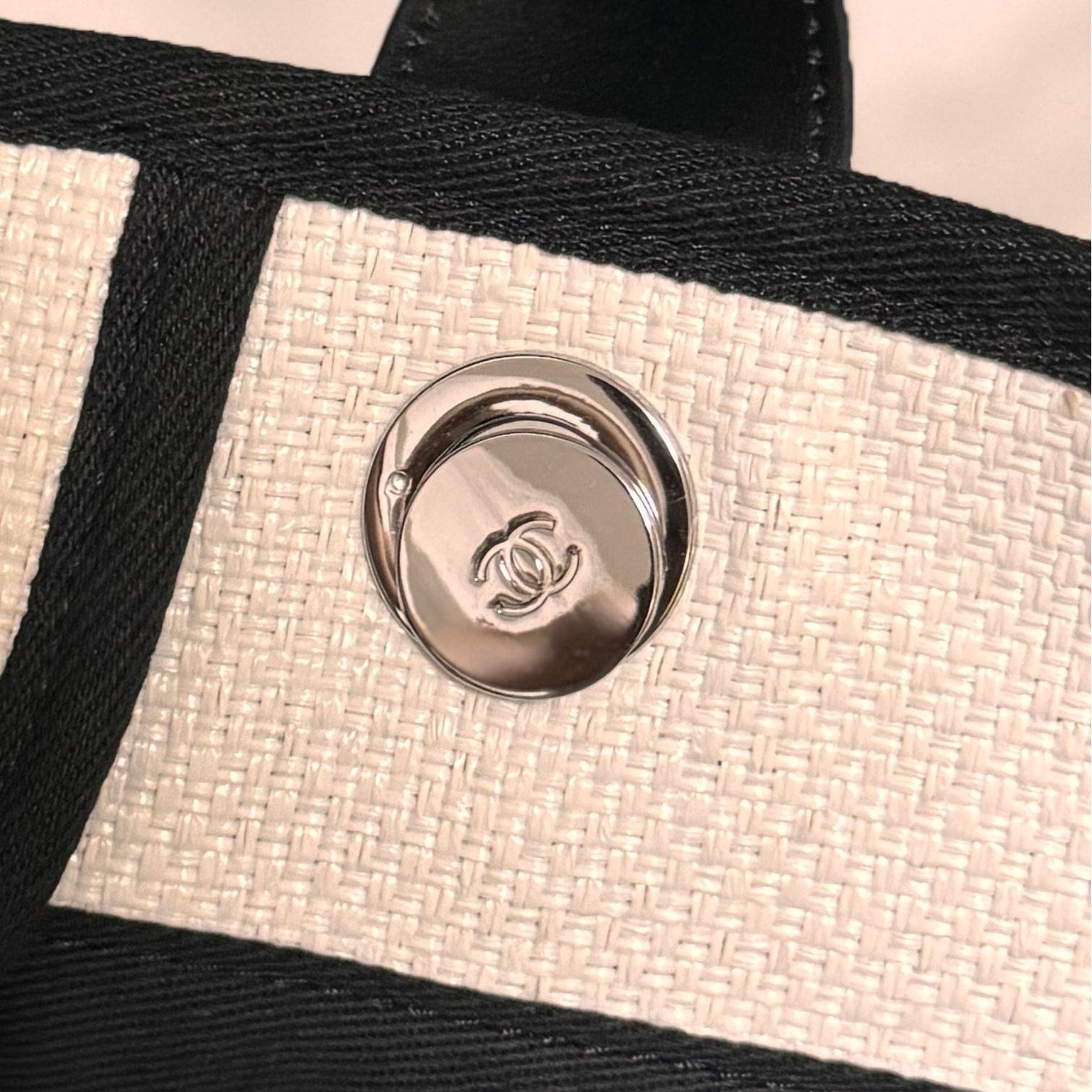 Deauville Tote Collection Ivory White & Black Canvas Combination 38CM - 图片 3
