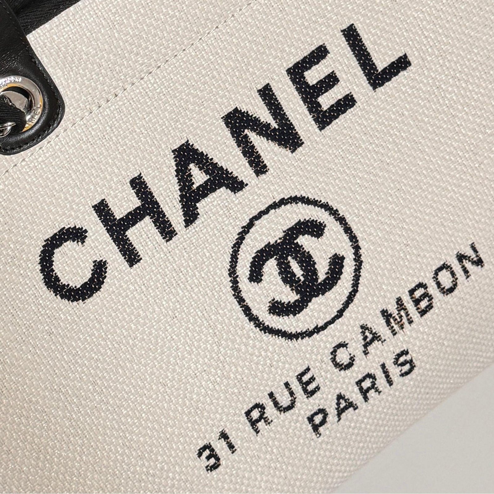 Deauville Tote Collection Ivory White & Black Canvas Combination 38CM - 图片 4