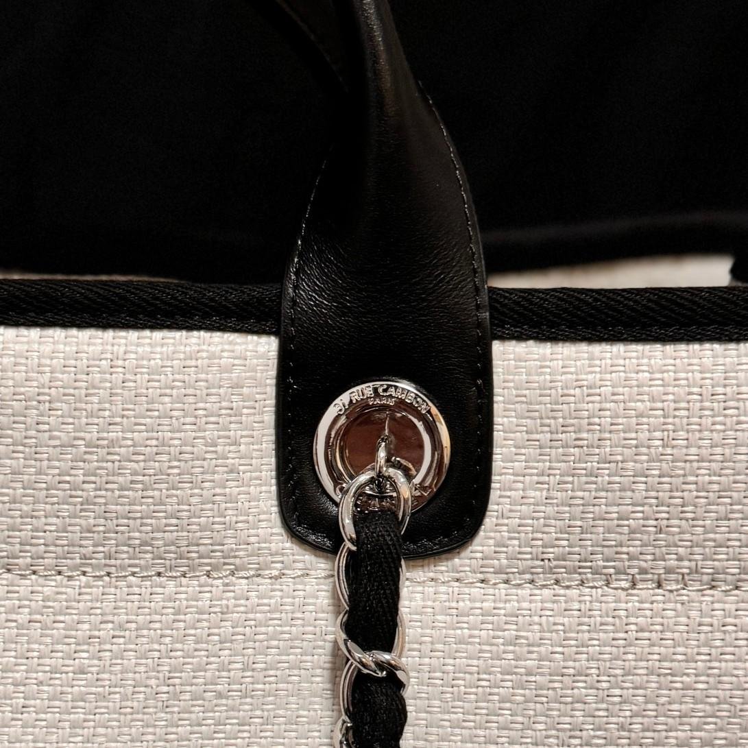Deauville Tote Collection Ivory White & Black Canvas Combination 38CM - 图片 5