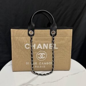 Deauville Tote Collection Khaki & Black Canvas Combination 38CM