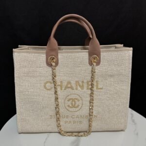 Deauville Tote Collection Cream & Light Brown Canvas Combination 38CM