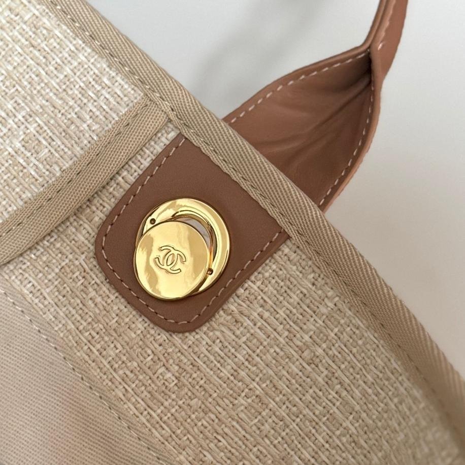 Deauville Tote Collection Cream & Light Brown Canvas Combination 38CM - 图片 4