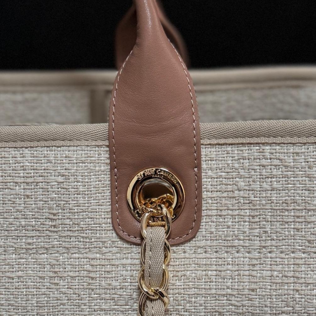 Deauville Tote Collection Cream & Light Brown Canvas Combination 38CM - 图片 5