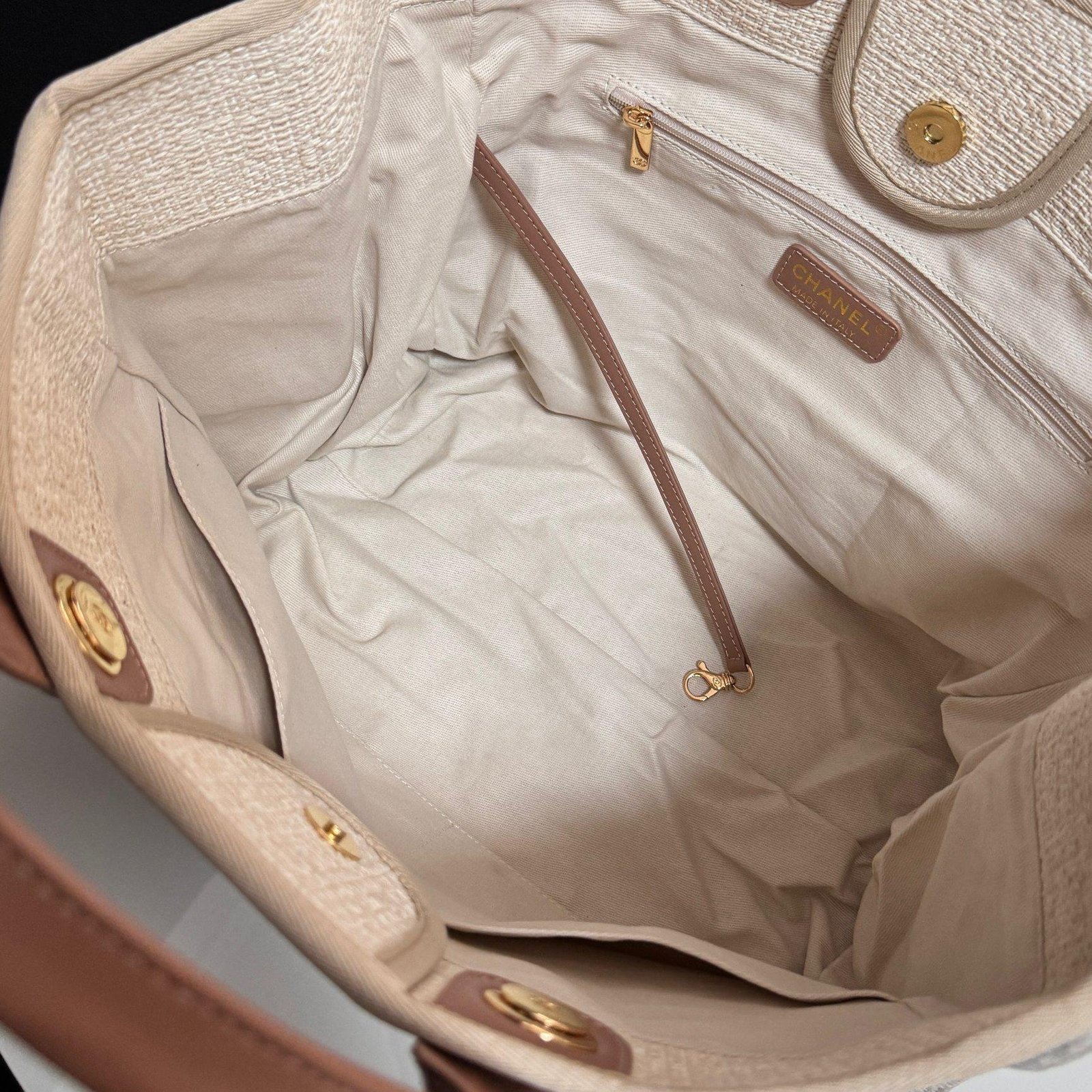 Deauville Tote Collection Cream & Light Brown Canvas Combination 38CM - 图片 8