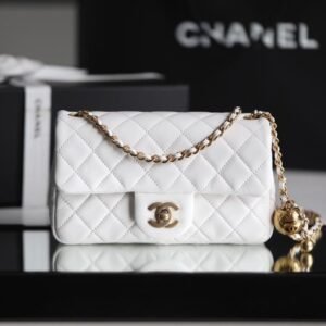 Classic Flap Lambskin Shoulder Bag in Soft Pink with Vintage Gold-Tone Hardware and Ball Charm, 20cm Premium Upgrade
