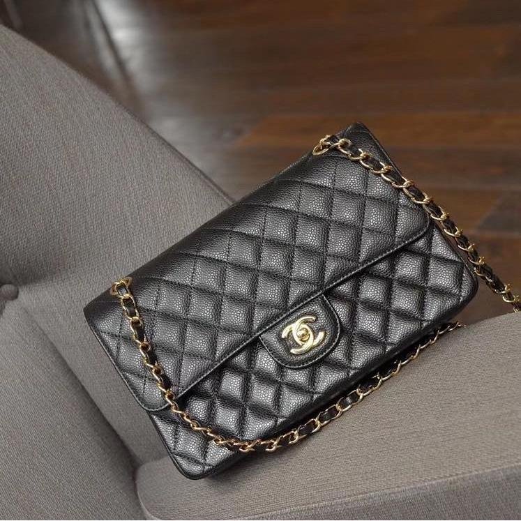 Classic Flap Caviar Calfskin Shoulder Bag in Black with Gold-Tone Full Steel Hardware, 25cm Premium Upgrade - 图片 3