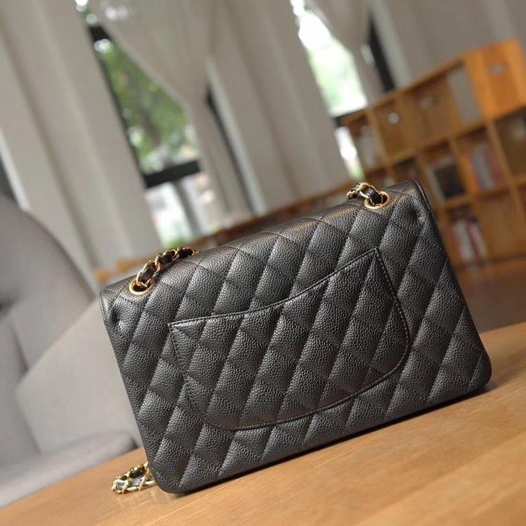 Classic Flap Caviar Calfskin Shoulder Bag in Black with Gold-Tone Full Steel Hardware, 25cm Premium Upgrade - 图片 4