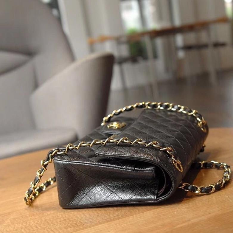 Classic Flap Caviar Calfskin Shoulder Bag in Black with Gold-Tone Full Steel Hardware, 25cm Premium Upgrade - 图片 5