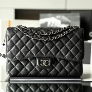 Upgraded Classic Flap Bag 30CM in Black Caviar Calfskin Exterior & Lambskin Interior with Silver Hardware