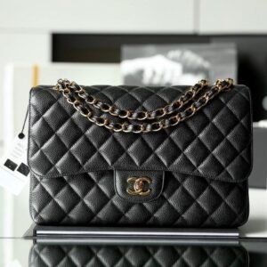 Upgraded Classic Flap Bag 30CM in Black Caviar Calfskin Exterior & Lambskin Interior with Gold Hardware