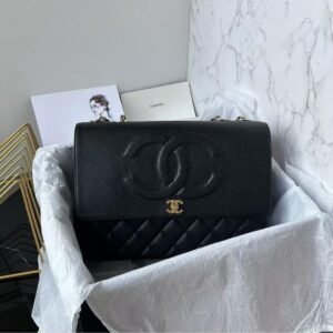 Upgraded Classic Flap Bag 33CM in Black Caviar Calfskin with Lambskin Interior and Gold Hardware