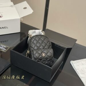 Mini Black Caviar Leather Backpack – Chic & Functional 13cm