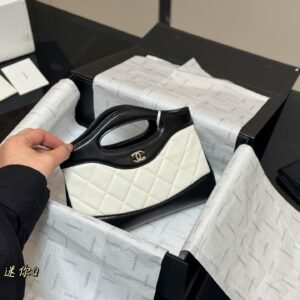 Mini Two-Tone Quilted Top Handle Bag in Black & White