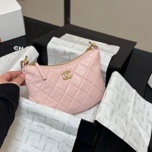 Soft Lambskin Quilted Hobo Bag in Blush Pink