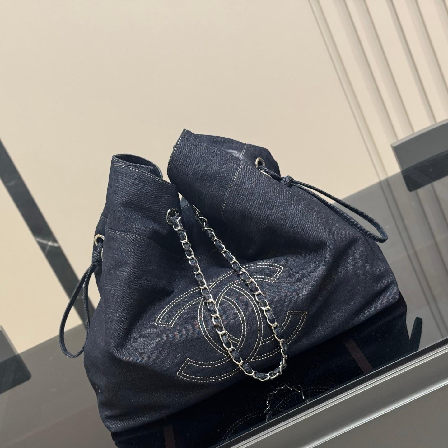 Oversized Washed Denim Tote Bag – Vintage Casual Carryall 42CM - 图片 4