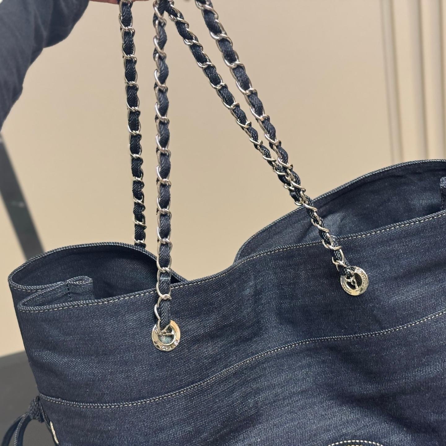 Oversized Washed Denim Tote Bag – Vintage Casual Carryall 42CM - 图片 6
