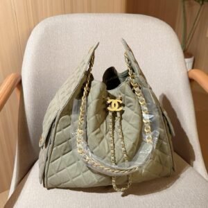 Vintage Denim Chain Hobo Bag – 33cm Drawstring Bucket Design