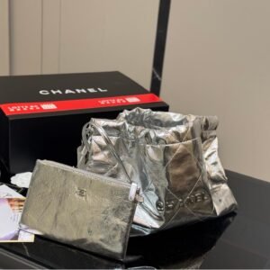 Soft Metallic Drawstring Tote – Vintage Silver 38CM