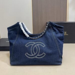 Oversized Denim Tote with Contrast Stitch Logo – 38cm