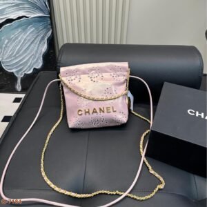 Pink Eyelet Mini Leather Bag – Playful with a Twist 20CM