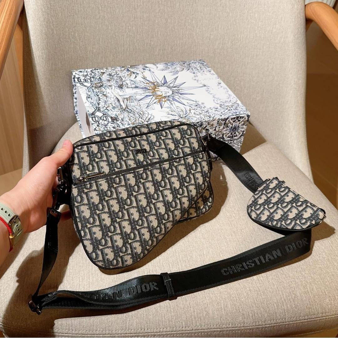 Dior-Inspired Saddle Camera Bag – 3-in-1 Oblique Monogram Crossbody 25cm - 图片 2
