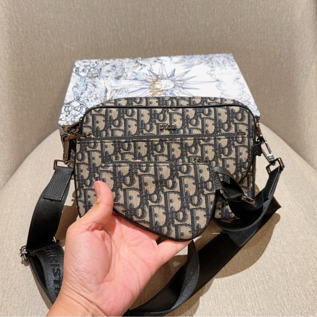 Dior-Inspired Saddle Camera Bag – 3-in-1 Oblique Monogram Crossbody 25cm - 图片 7
